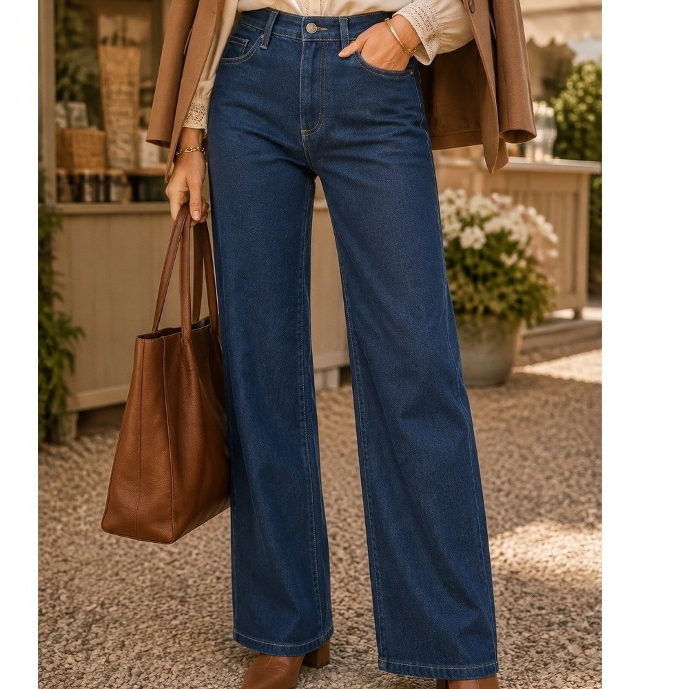 No Boundaries Womens Wide Leg Jeans Dark Wash Blue High Rise Size S 4-6 Ankle